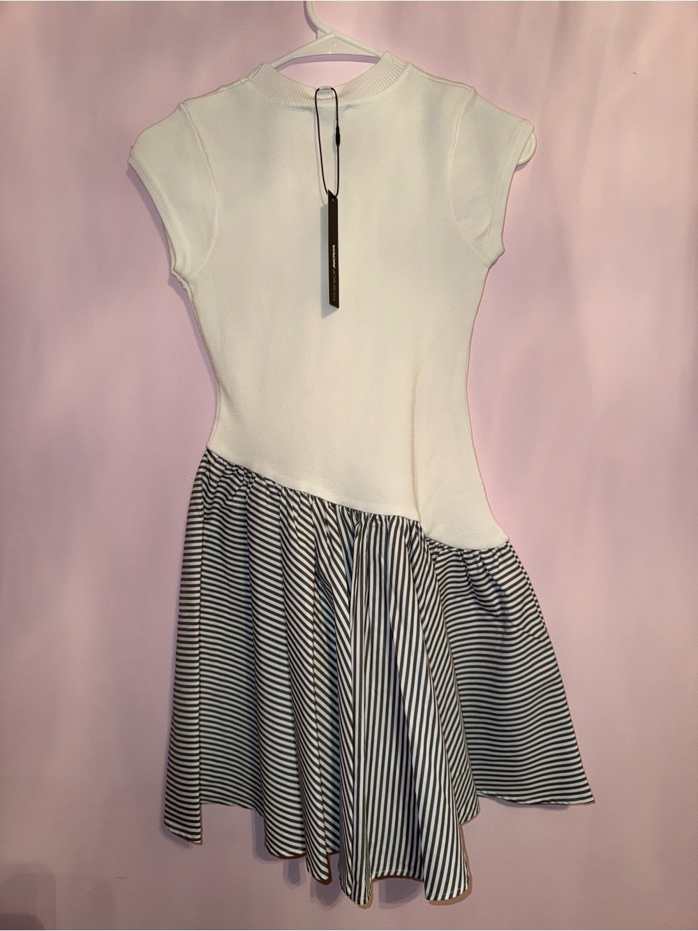 Fashion Nova White Knit Top with Navy Stripe Skirt Dress - Picture 3 of 4